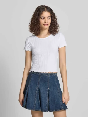 t-shirt o kroju slim fit z dodatkiem wiskozy, model 'EMMA' Only Biały
