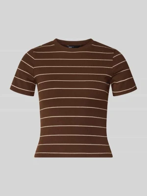 t-shirt o kroju slim fit z dodatkiem wiskozy model 'JUNE' Only Czekoladowy