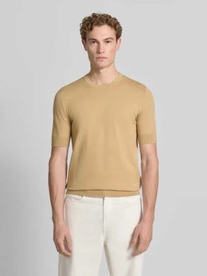 t-shirt o kroju slim fit z drobnego splotu model 'SAN CARL-CV' Hugo Beżowy