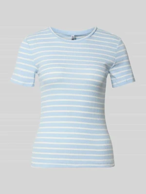 t-shirt o kroju slim fit z mieszanka bawełny model 'RUKA' Pieces Jasnoniebieski