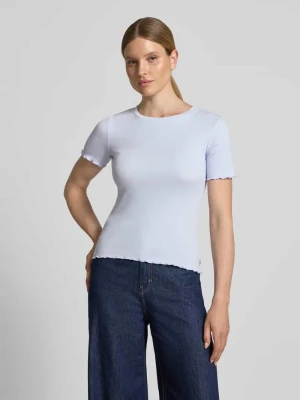 t-shirt o kroju slim fit z mieszanka bawełny z prążkowana dzianina Tom Tailor Jasnoniebieski