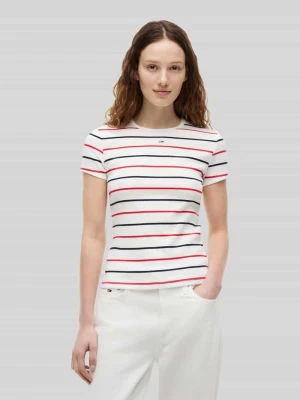 t-shirt o kroju slim fit z mieszanka bawełny z prążkowana dzianina Tommy Jeans