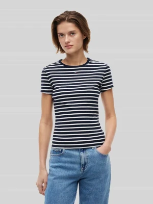 t-shirt o kroju slim fit z mieszanka bawełny z prążkowana dzianina Tommy Jeans Granatowy