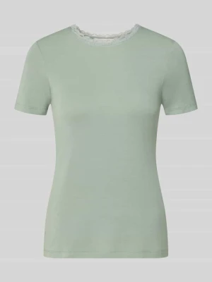 t-shirt o kroju slim fit z mieszanka wiskozy z obszycie koronką Christian Berg Miętowy