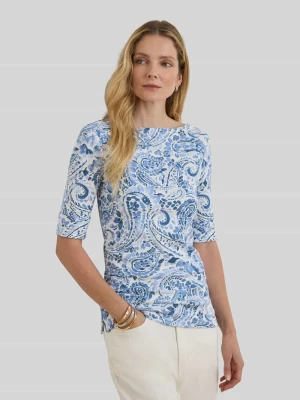 t-shirt o kroju slim fit z mieszanki bawełny Lauren Ralph Lauren Jasnoniebieski melanż