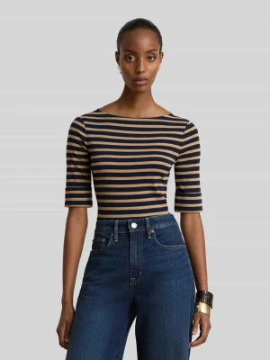 t-shirt o kroju slim fit z mieszanki bawełny Lauren Ralph Lauren Granatowy