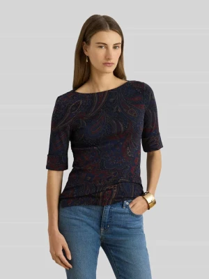 t-shirt o kroju slim fit z mieszanki bawełny Lauren Ralph Lauren Granatowy