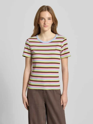 t-shirt o kroju slim fit z mieszanki bawełny model 'MAY' Pieces Jasnoniebieski