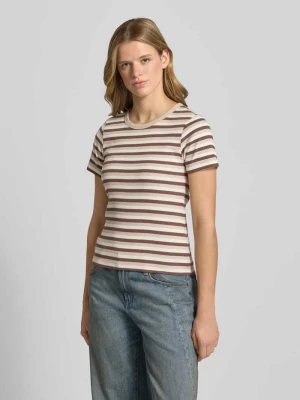 t-shirt o kroju slim fit z mieszanki bawełny model 'MAY' Pieces Jasnobrązowy