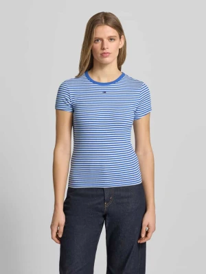 t-shirt o kroju slim fit z mieszanki bawełny Tommy Jeans Niebieski