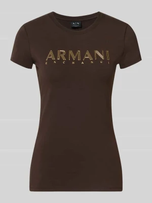 t-shirt o kroju slim fit z nadrukiem z logo Armani Exchange Ciemnobrązowy