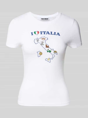 t-shirt o kroju slim fit z nadrukiem z motywem i okrągłym dekoltem REVIEW