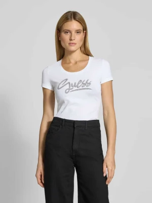 T-shirt o kroju slim fit z obszyciem kamieniami stras Guess