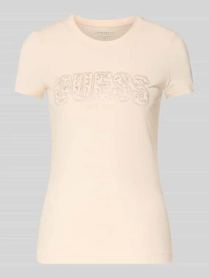 t-shirt o kroju slim fit z obszyciem z kamieni stras Guess