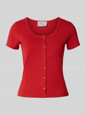 t-shirt o kroju slim fit z pełną listwą guzikową Jake*s Jasnoczerwony