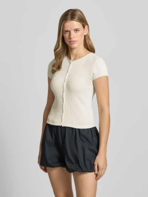 t-shirt o kroju slim fit z pełną listwą guzikową model 'AJOUR' REVIEW