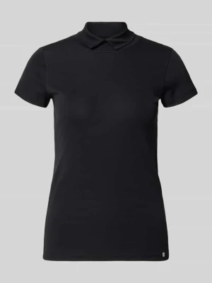 t-shirt o kroju slim fit z wysoko zabudowanym kołnierzykiem polo Marc Cain Czarny