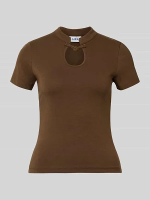 t-shirt o kroju slim fit ze stójką model 'GIGI' JJXX Średniobrązowy