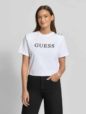 T-shirt o krótkim kroju z logo Model 'MARINA' Guess Biały