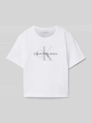 T-shirt o krótkim kroju z nadrukiem z logo Calvin Klein Jeans