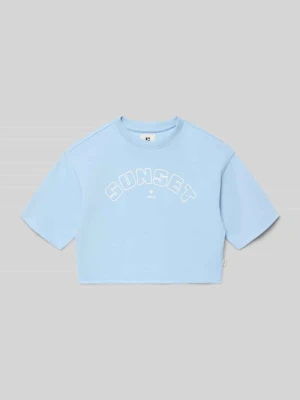 Zdjęcie produktu T-shirt o krótkim kroju z nadrukiem z logo Garcia Błękitny