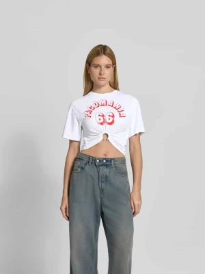 T-shirt o krótkim kroju z ozdobnym detalem Paco Rabanne Biały