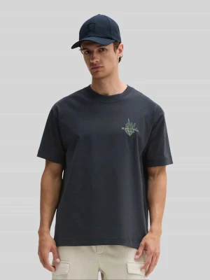 t-shirt o luźnym kroju z czystej bawełny z nadrukiem z motywem na tyle Marc O'Polo Granatowy