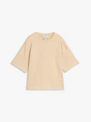 T-shirt o pudełkowym kroju z grubej bawełny organicznej BonPrix beżowy
