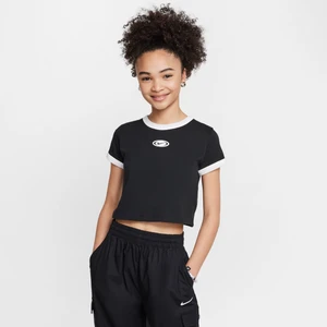 T-shirt o skróconym kroju dla dużych dzieci (dziewcząt) Nike Sportswear - Czerń