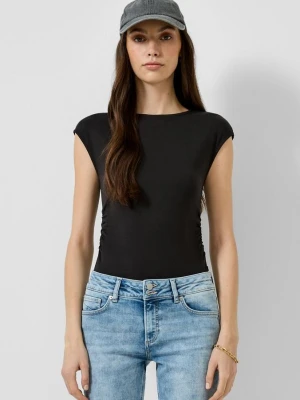 T-shirt o wąskim kroju z marszczeniami QS czarny