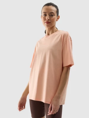 T-shirt oversize gładki damski - koralowy 4F