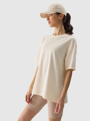 T-shirt oversize gładki damski - kremowy 4F