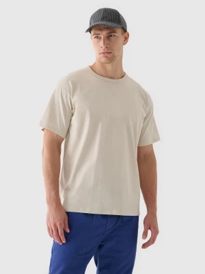 T-shirt oversize gładki męski - beżowy 4F