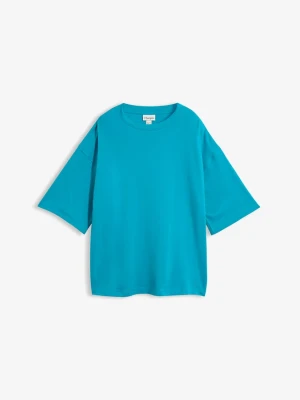 T-shirt oversize z ciężkiej bawełny organicznej BonPrix niebieski