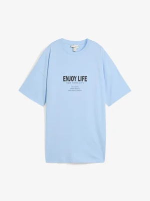 T-shirt oversize z czystej bawełny organicznej BonPrix niebieski