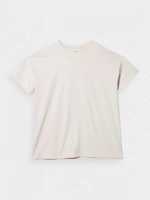 T-shirt oversize z haftem damski - kremowy OUTHORN