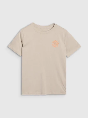4F T-shirt oversize z nadrukiem damski - beżowy XS