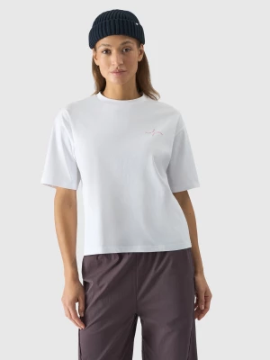 T-shirt oversize z nadrukiem damski - biały 4F