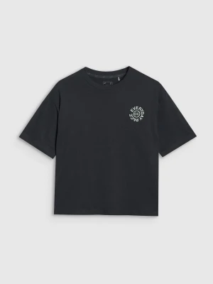 4F T-shirt oversize z nadrukiem damski - czarny XL