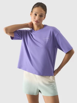 T-shirt oversize z nadrukiem damski - fioletowy 4F
