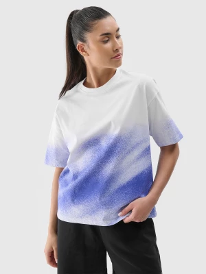 T-shirt oversize z nadrukiem damski - kobaltowy 4F