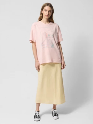 T-shirt oversize z nadrukiem damski - łososiowy OUTHORN