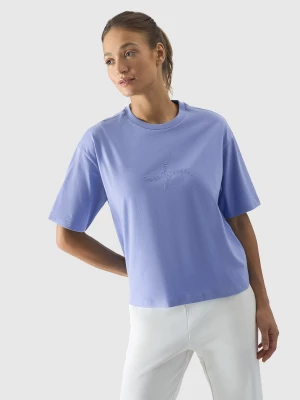 T-shirt oversize z nadrukiem damski - niebieski 4F