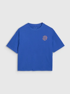 4F T-shirt oversize z nadrukiem damski - niebieski L