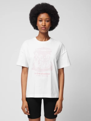T-shirt oversize z nadrukiem damski Outhorn - złamana biel