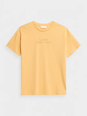 T-shirt oversize z nadrukiem damski - żółty OUTHORN
