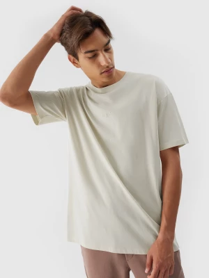 T-shirt oversize z nadrukiem męski - beżowy 4F
