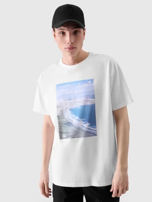 T-shirt oversize z nadrukiem męski - biały 4F