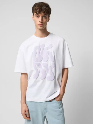 T-shirt oversize z nadrukiem męski - biały OUTHORN