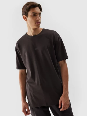 T-shirt oversize z nadrukiem męski - brązowy 4F